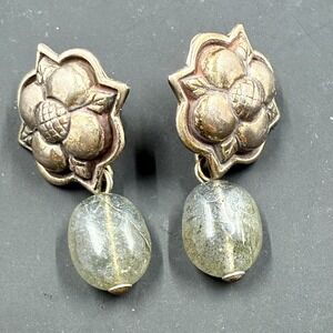 Stephen Dweck Sterling Silver Floral Earrings with Labradorite Beads - 1.25"